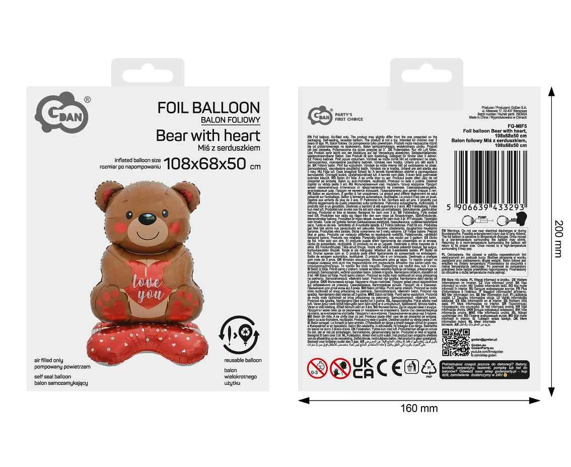 Balon foliowy Miś z serduszkiem, 108x68x50cm